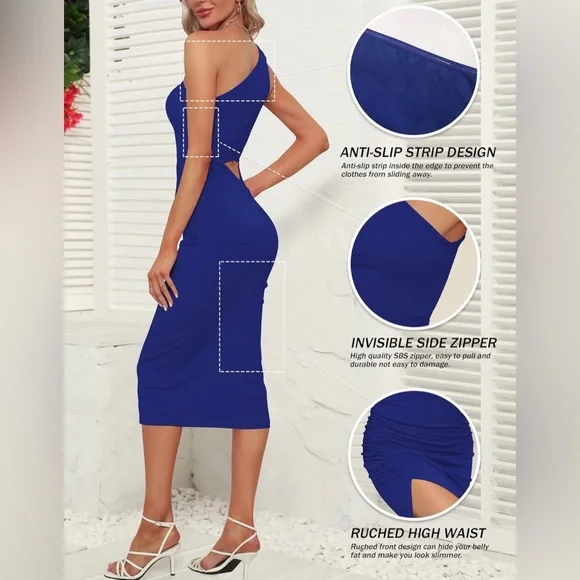 Sarin Mathews Womens One Shoulder Ruched Bodycon Dress - Picture 6 of 7